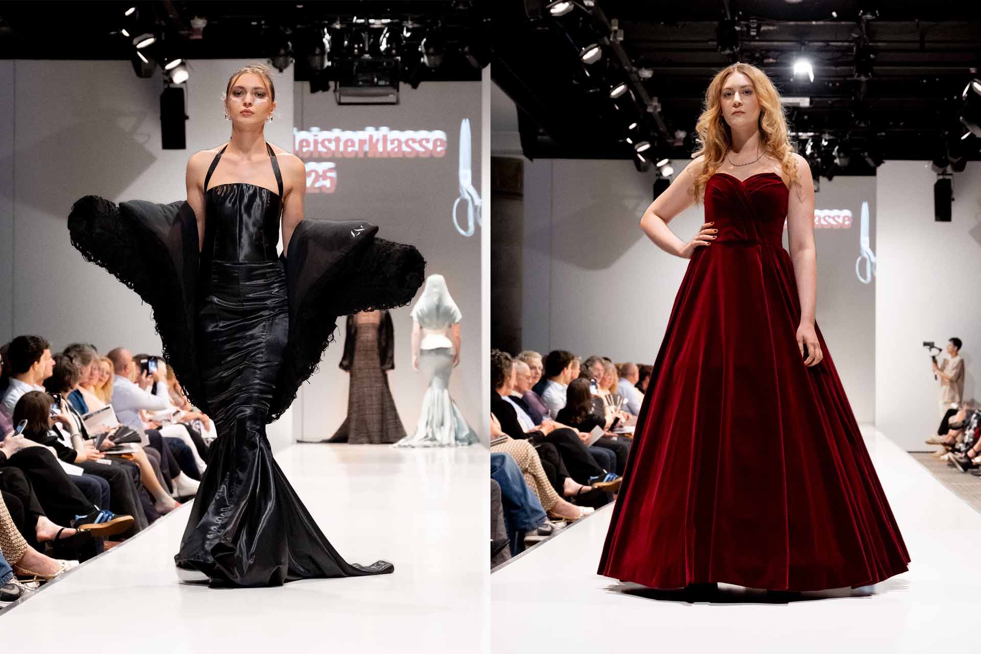 Model trägt Abendkleid auf dem Laufsteg Titelbild
